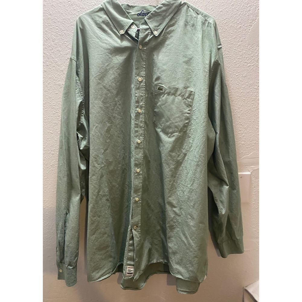 Lacoste Button Down Shirt Mens 3XLT Green Microstripe Long Sleeve - Picture 1 of 6